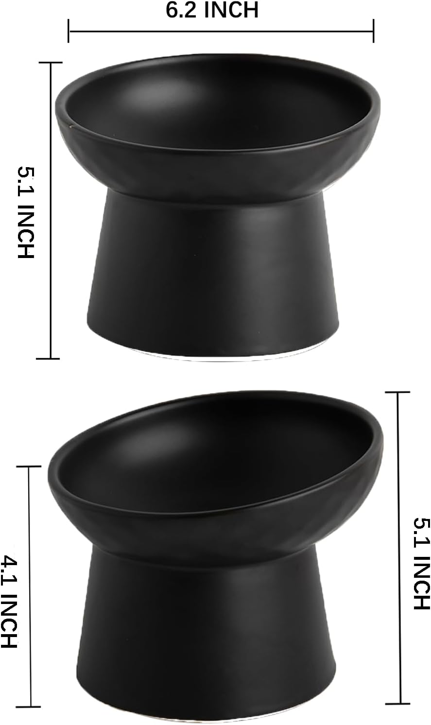 Elevated Cat Bowls, 15° Tilted Ceramic Raised Cat Food and Water Bowl Set, Whisker-Friendly - Black / 6.2 Inch (Pack of 2) - image 2