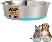 GORILLA GRIP Dog Bowl Set, Food Grade 304 Stainless Steel, 8 Cup - Turquoise / 4 Cup - Single Bowl