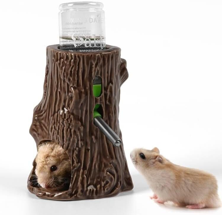 Adjustable No Drip Ceramic Hamster Water Bottle for Glass Tank – Essentials for Small Pets - Brown Tree