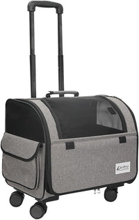 Dog Travel Bag with Removable Rolling Wheels, Airline Approved Pet Carrier, Foldable Cat Bag with Breathable Mesh, Pet Stroller(Grey)