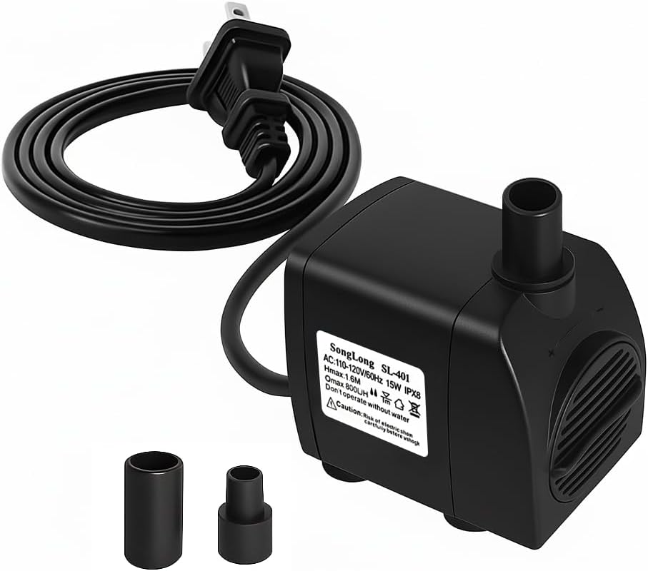 SongLong Submersible Pump 200GPH 5.2ft. High Lift for Fountains – Essentials for Fish - Water Pump 200GPH+5.2ft