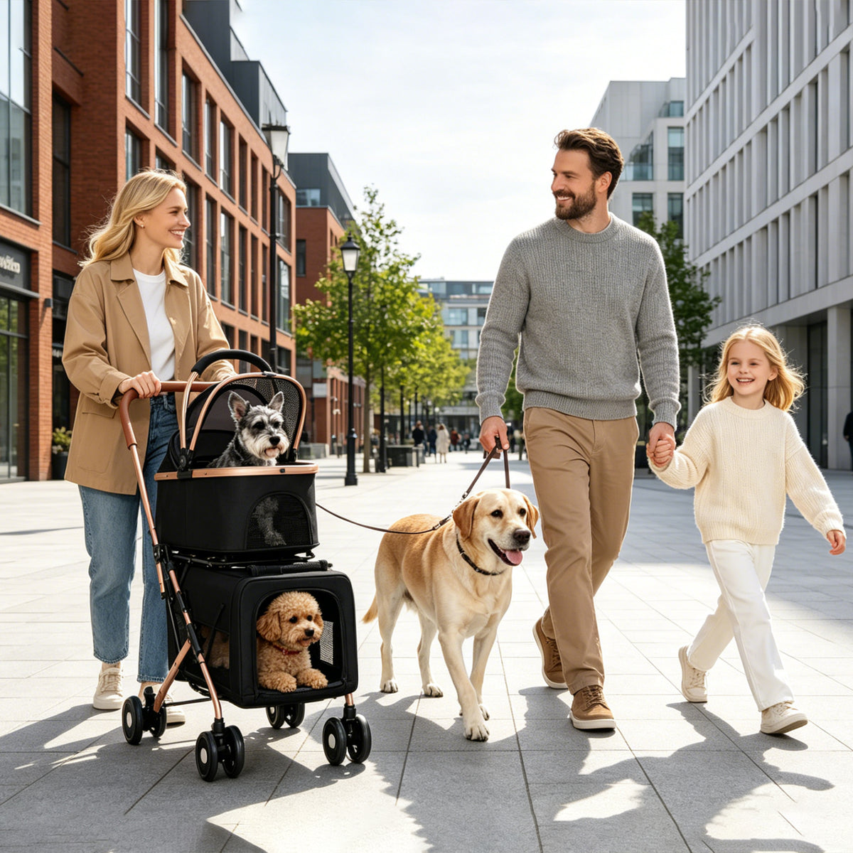 Double Pet Stroller for Dogs and Cats, Foldable Frame, 3-in-1 Convertible Carrier/Tote, Shockproof Wheels, Brake System,