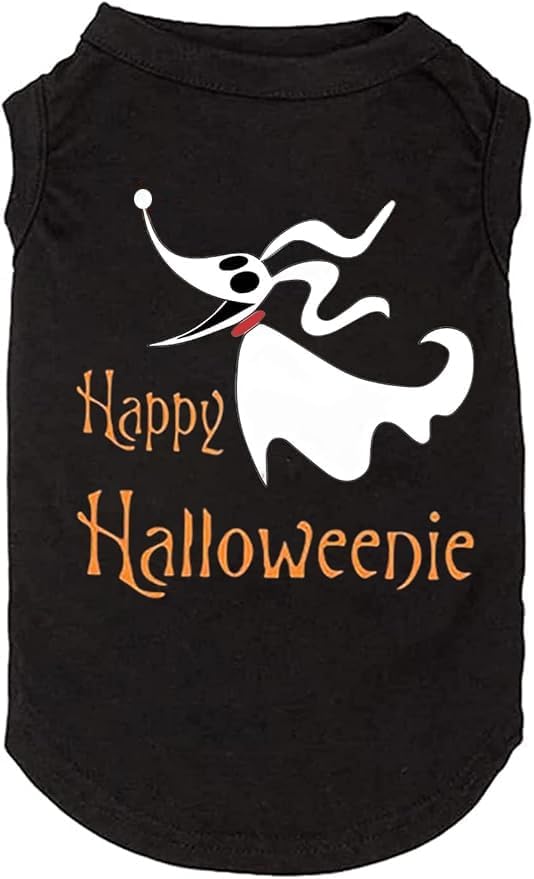 Funy Pumpkin T-Shirt Cute Ghost Bone Print Shirt & Vest for Dogs - X-Small / Black-2