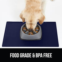 GORILLA GRIP 100% Waterproof Raised Edge BPA Free Silicone Pet Feeding Mat, Dog Cat Food Mats Contain Spills Protects Floors, Placemats for Cats and Dogs Water Bowl, Pets Accessories 28x18 Navy