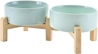 SPUNKYJUNKY Elevated Dog Bowls Ceramic - 5.1 in - 1.7 cups / Light Green