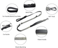 Hands Free Dog Leash for Large Medium Dogs Heavy Duty Bungee Reflective Adjustable Waist Leashes for Walking Running with Car Buckle 4-6FT (Grey)