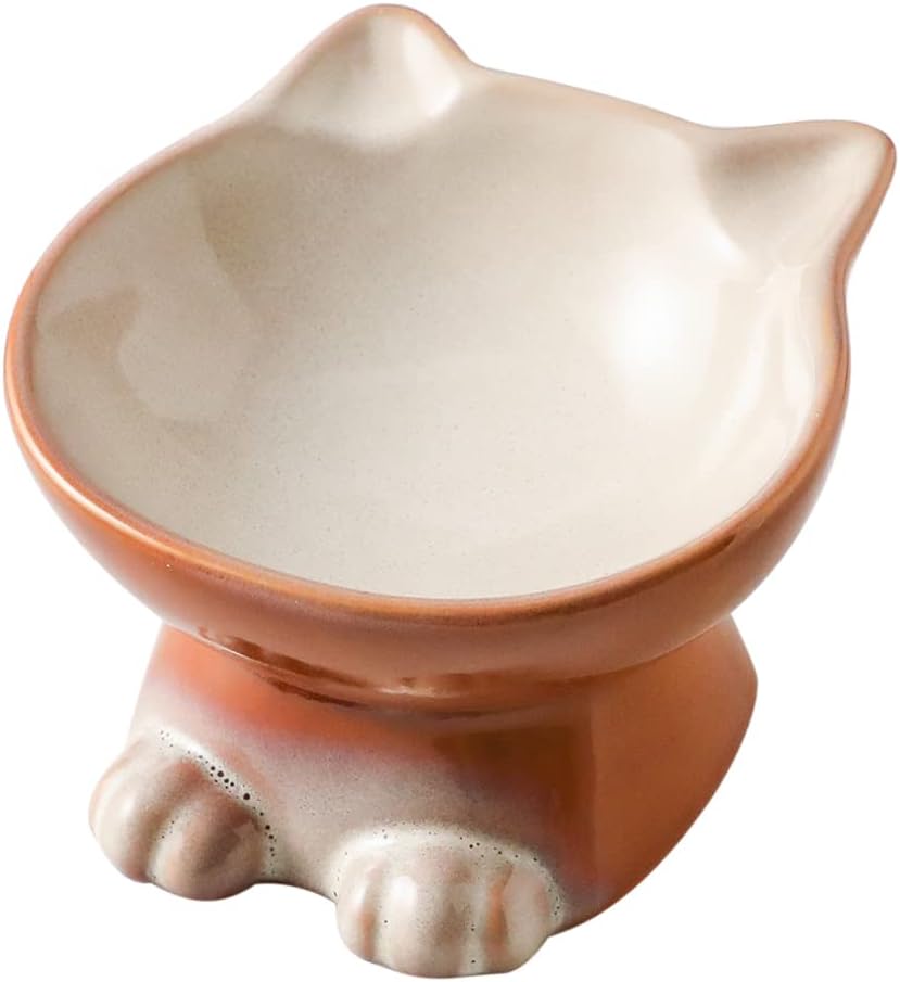 Nihow Ceramic Basic Cat Bowls: 5 Inch Cat Bowl for Food & Water – Essentials for Cats - 4.5 OZ / Brown