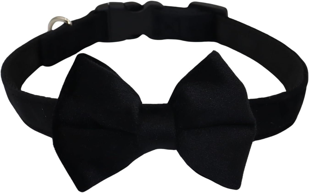 Dog Collar with Bowtie Soft Velvet Material with Quick Release Buckle - M / Black