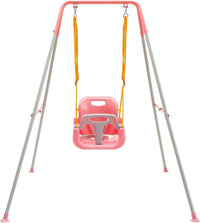 FUNLIO Toddler Swing with Foldable Metal Stand for Toddlers Aged 1~10 - Pink
