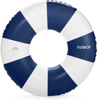 FUNBOY Giant 46" Vintage Pink Stripe Pool Tube Float with Cup Holder – Fun for Kids & Family - Navy Blue