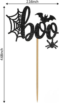 12 black glitter Halloween bat cupcake toppers in 4 patterns on cupcakes - view 30