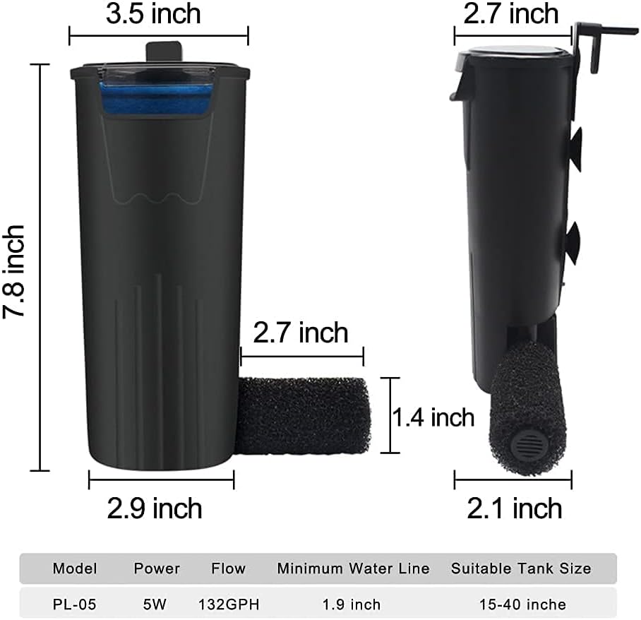 Aquarium Internal Filter 3 to 20 Gallons, for Turtle Tanks - image 3