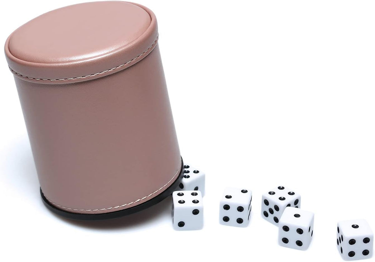 Felt Lined PU Leather Dice Cup Set with 6 Dot Dices – Fun for Kids & Family - Rosegold - image 2