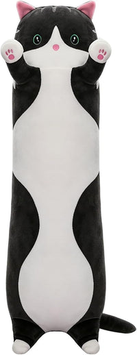 Cute Long Cat Plush Body Pillow, Soft Stuffed Animals 19.7 Inch – Fun for Kids & Family - Black / 51.1 inches