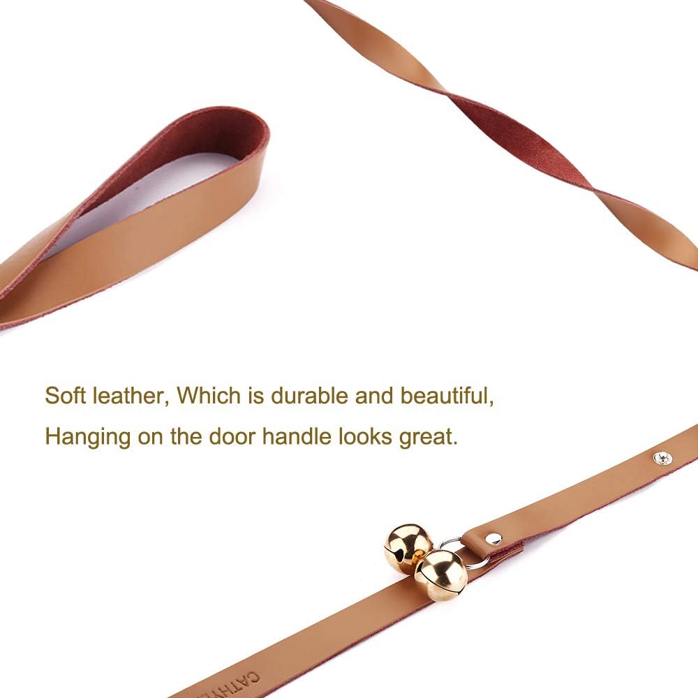 Leather Dog Doorbells to Go Outside, Brass Potty Training Bell – Essentials for Dogs - Brown Leather Golden Bells - image 3