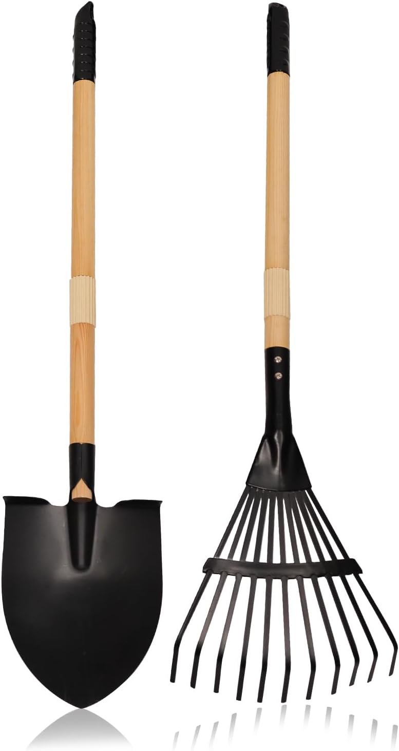 7PCS Kids Gardening Tools, Long Shovel, Rake for Leaves, Spade - 1pcs rake & 1pcs shovel