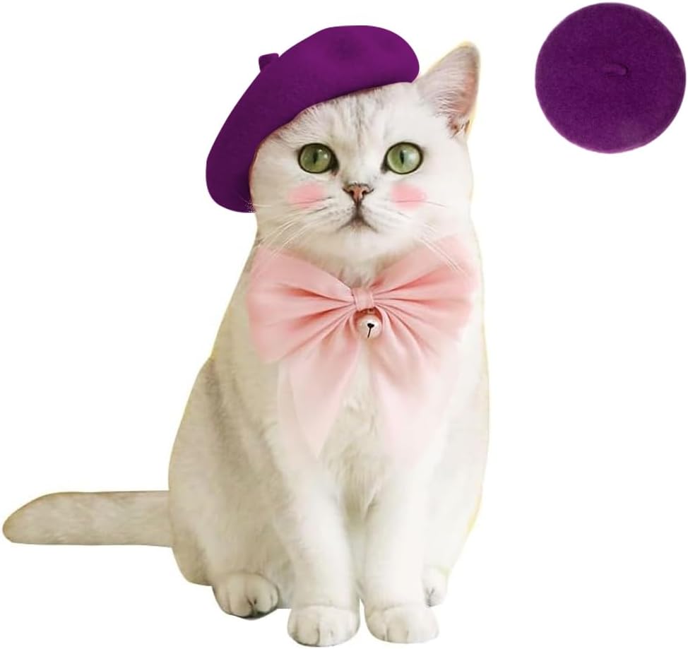 Dog Beret Hats Cats Hats Fashion Four Seasons Funny Comfortable - purple