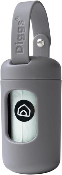 DIGGS Dog Poop Bag Dispenser for Leash - Premium Dog Waste Bag Holder with Easy One-Hand Dispensing (Grey)