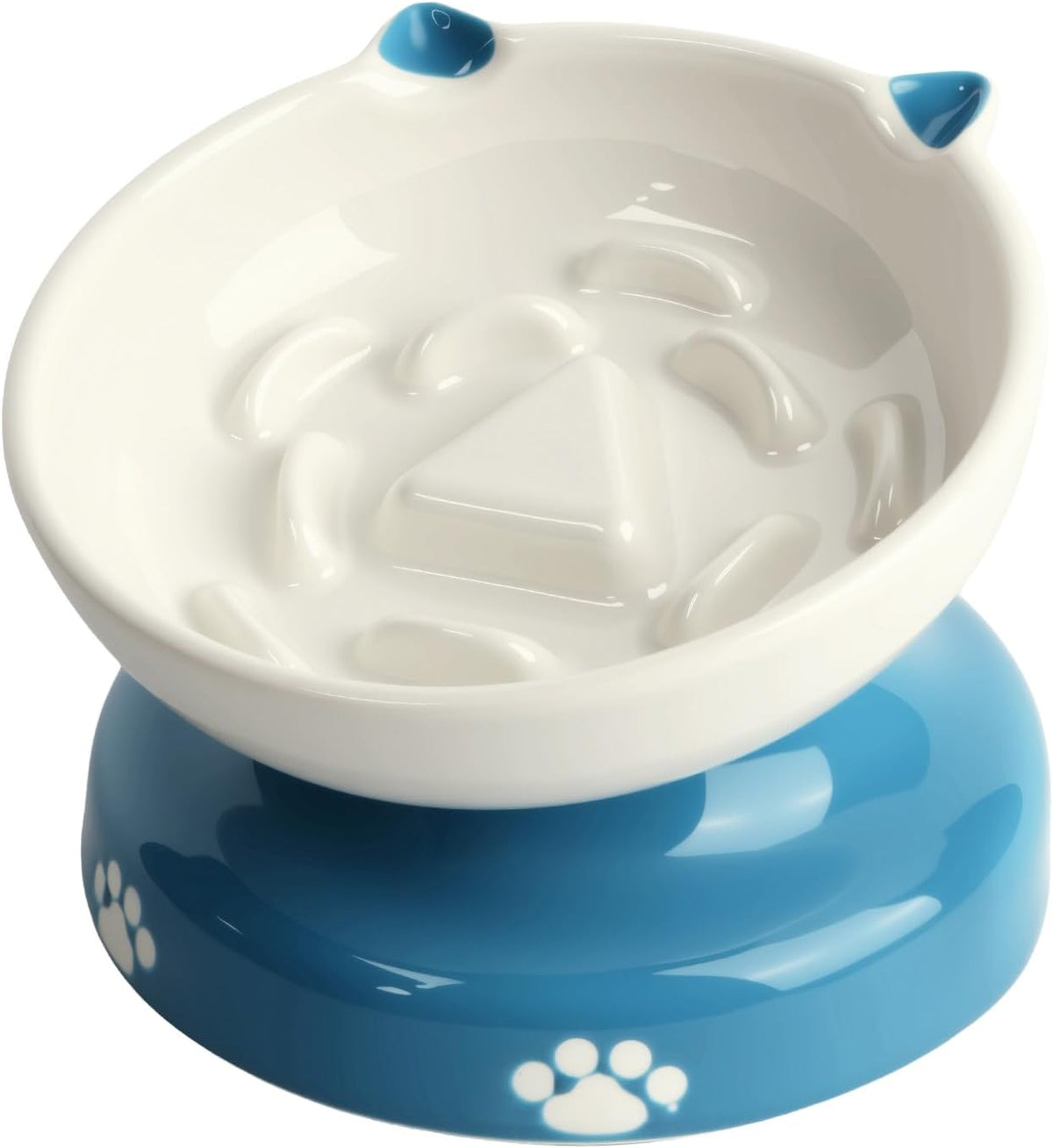 Y YHY Ceramic Cat Slow Feeder - Blue / 6 inches