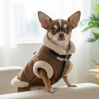 Retro Aviator Dog Jacket – Faux Leather Winter Coat with Plush Sherpa Fleece Lining for Bulldog - Coffee / X-Small - image 2