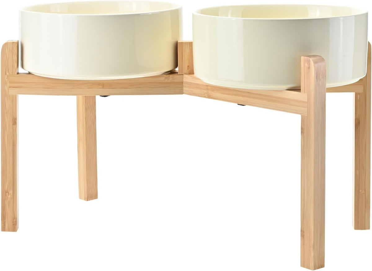 SPUNKYJUNKY Elevated Dog Bowls Ceramic - 8.3 in - 7.6 cups / Beige