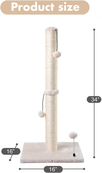 MECOOL 34” Tall Cat Scratching Post Premium Basics Kitten Scratcher - 34 inches for Adult Cats / Beige - image 4