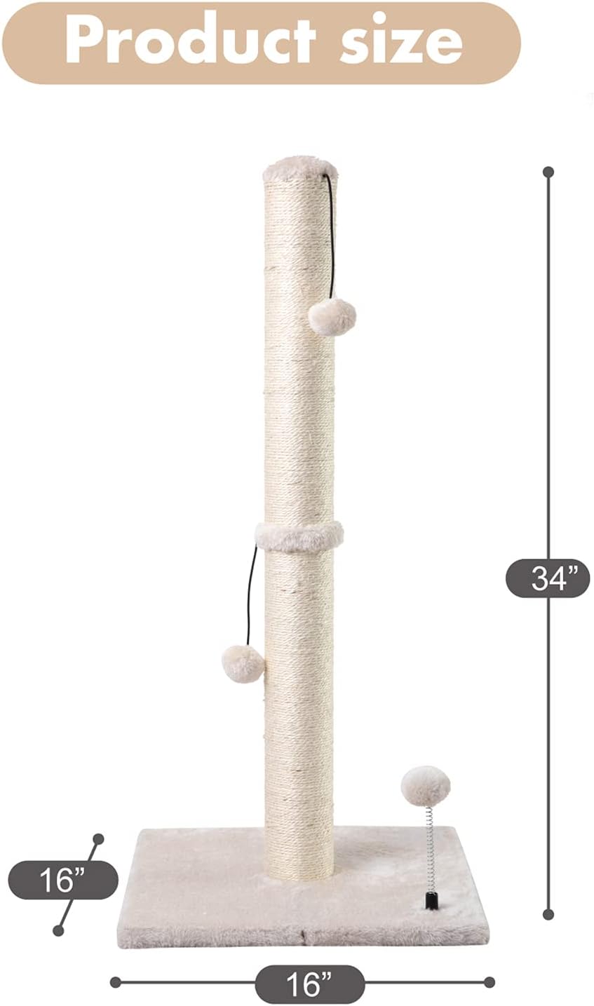 MECOOL 34” Tall Cat Scratching Post Premium Basics Kitten Scratcher - 34 inches for Adult Cats / Beige - image 4