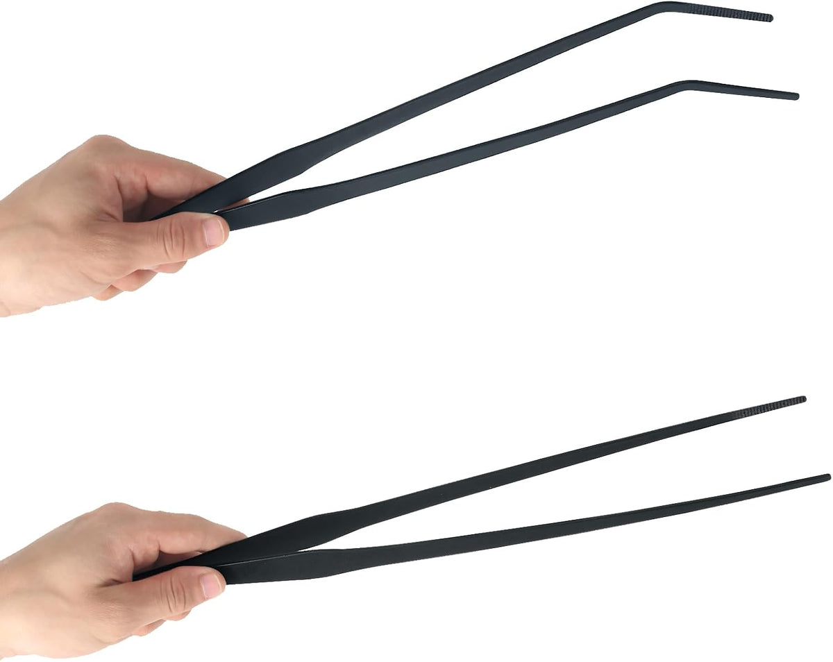 Aquarium Tweezers Extra Long 15 inches Feed Tong Clamps - Black 2pcs