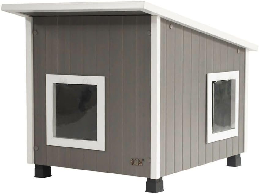 New Age Pet ECOFLEX Albany Outdoor Cat House, Maple/Brown – Essentials for Cats - Grey / Extra Large