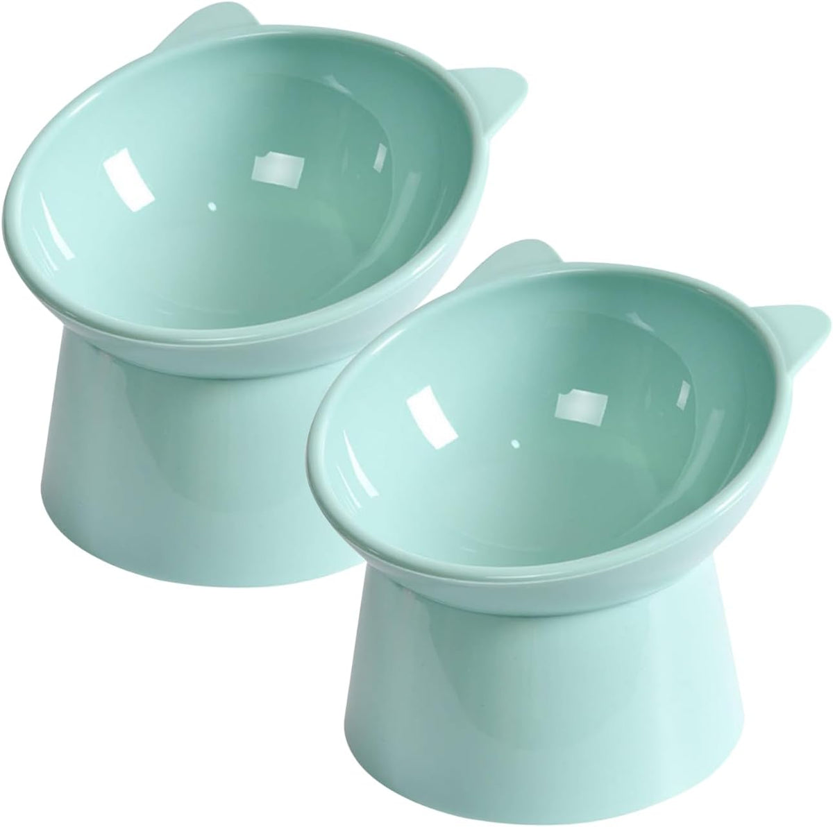 Tilted Cat Food Bowl, Whisker Friendly, Anti Vomiting, Slanted - 2pcs/Green