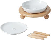 Elevated Cat Bowls, Cat Food and Water Bowl Set - White / 1 Bowl+1 Dish