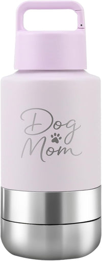 KEWIXY Insulated Dog Travel Water Bottle with Detachable Bowls - Mauve:Dog Mom / 32 Oz