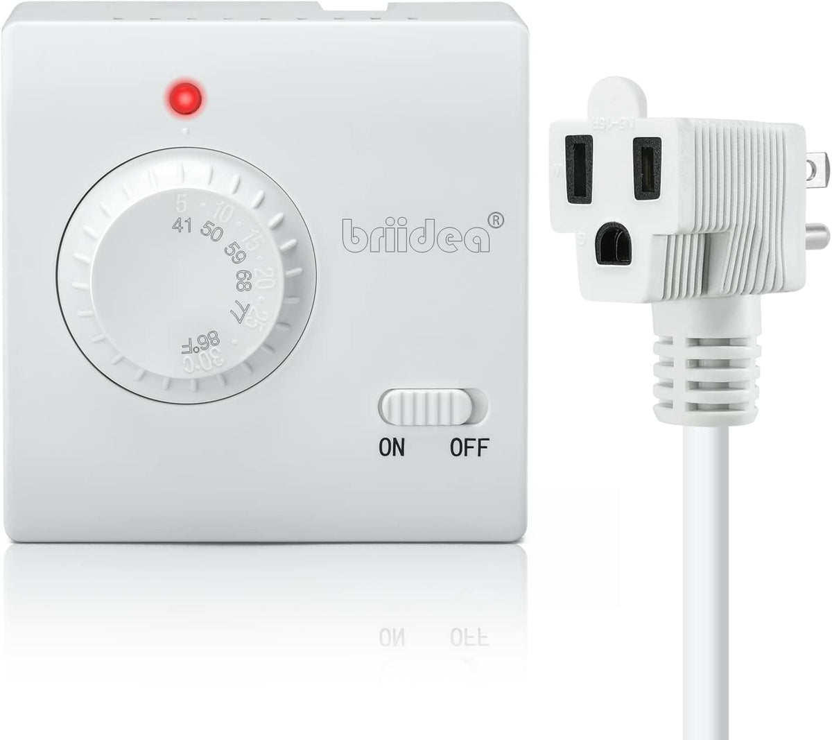 Adjustable Thermostat, Briidea Plug in Heating & Cooling Thermostat with LED Indicator, Compatible - White