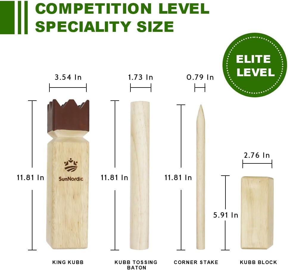 SunNordic rubber wood Kubb yard game set with king, blocks, batons and canvas carry bag - view 14