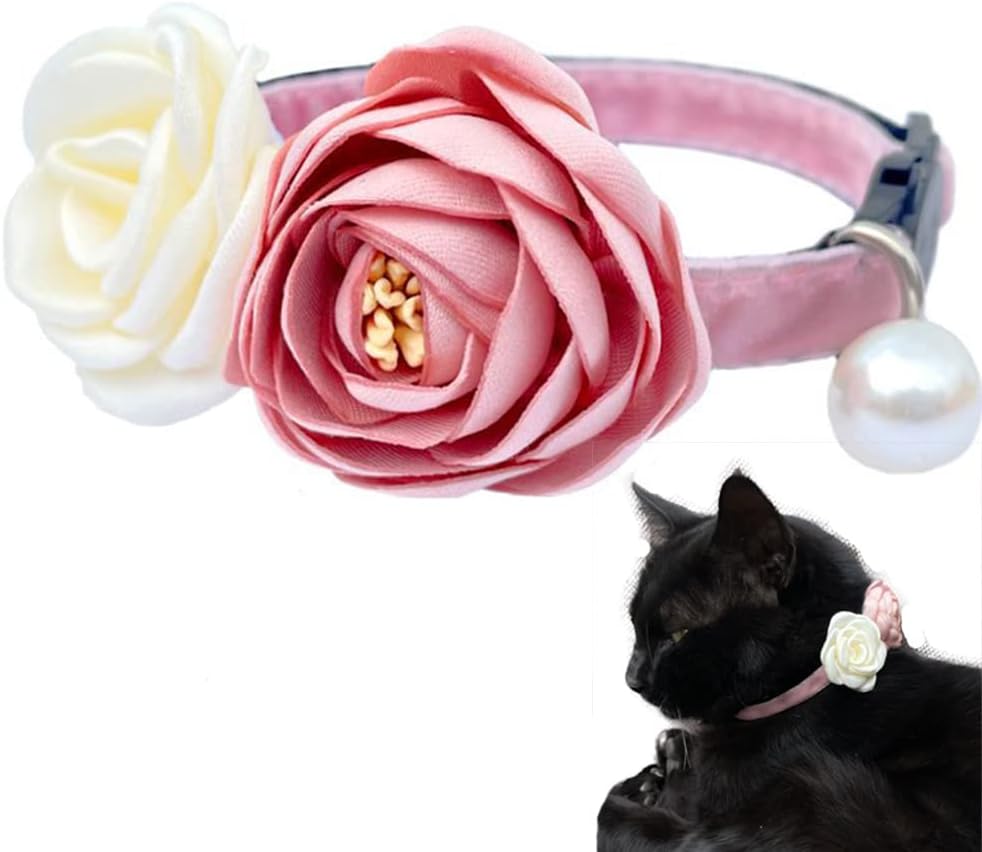 Fupo Cat Collar, Breakaway Adjustable with Bell& Flower - Pink
