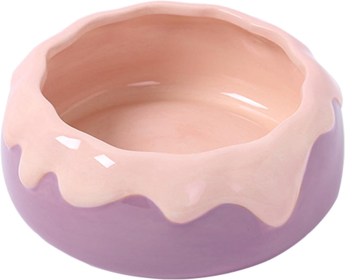 Guinea Pig Food Bowl Hamster Ceramic Water Dish Anti-Spill & Prevent - Pink+Purple
