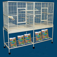 54" Large Double Birdhouse Breeder Bird Flight Cage with Center Divider Side Breeding Nest Doors Removable Rolling Stand (51" Length x 17" Depth x 54" Height, White Vein)