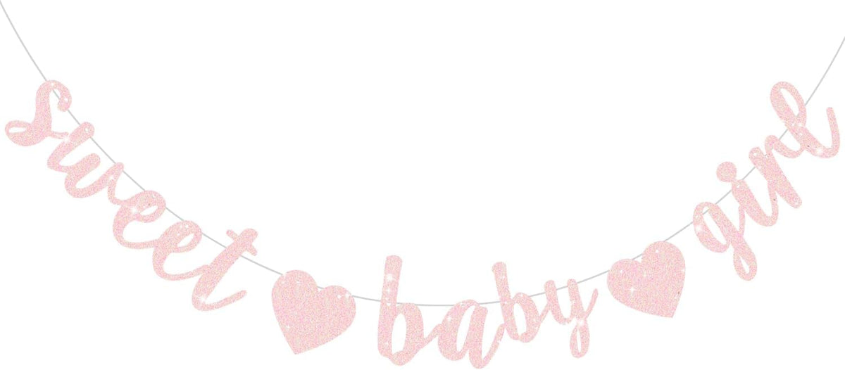 BEISHIDA Pre-Strung Glitter Champagne Girl Baby Banner Baby Shower - Light Pink