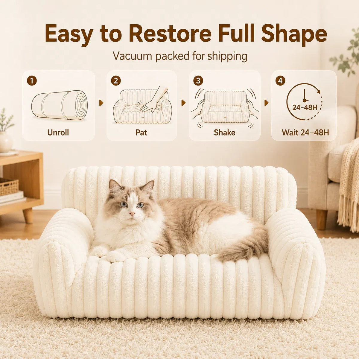 Cute Cat Couch For Pets - Fluffy Cat Beds With Premium Soft Corduroy Fleece, Fuzzy Cats Beds For Indoor Cats With Remova