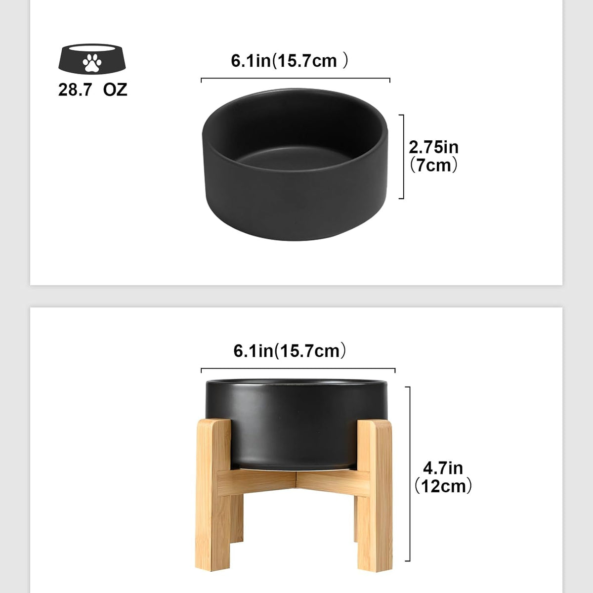 SPUNKYJUNKY Ceramic Elevated Dog Bowls 2 Pack - Medium - 3.6 CUPS*2 / Black - image 2