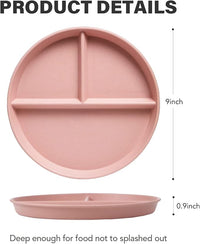 greenandlife 9 Inch (4PCS) Unbreakable Divided Plates for Kids Adults, Dishwasher & Microwave Safe Compartment Plate, Lightweight Reusable Plastic Portion Control Plates, BPA Free and Healthy