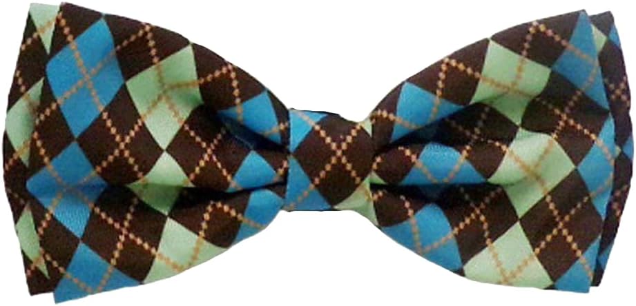 Huxley & Kent Pet Bow Tie for Dogs & Cats - Teal Argyle / Extra-Large