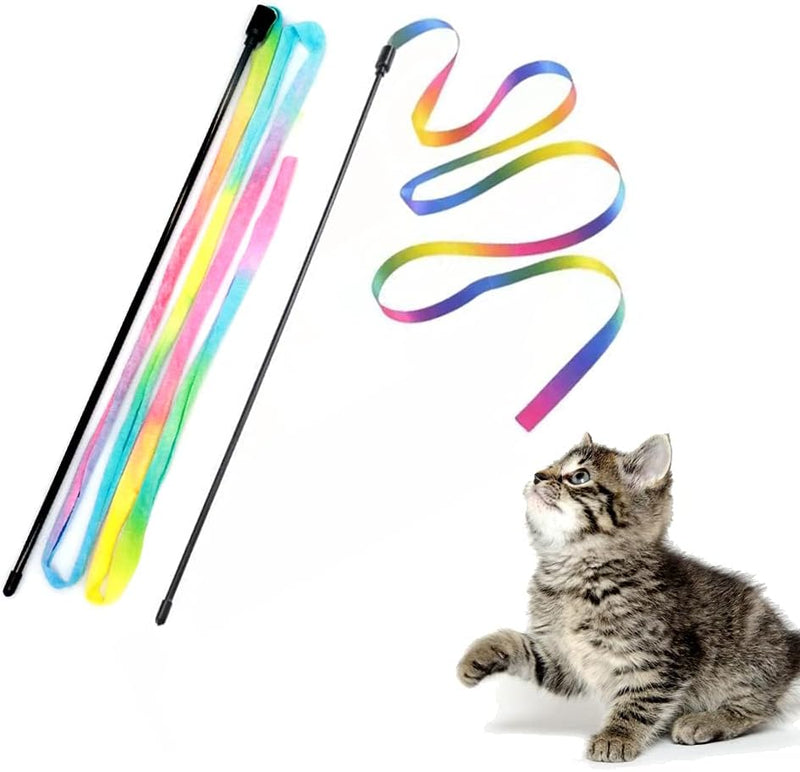 LASOCUHOO Interactive Cat Wand Toys Interactive Cat Teaser Wand - Rainbow