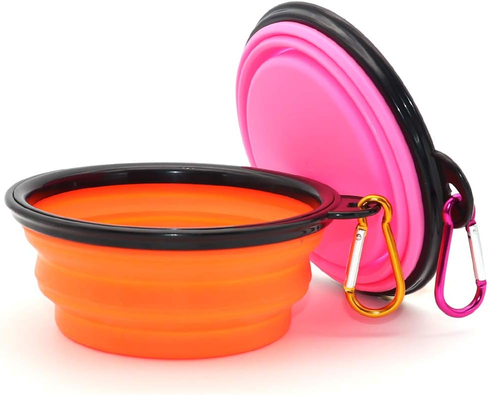 Dog Bowl Pet Collapsible Bowls - Small / Orange+Pink