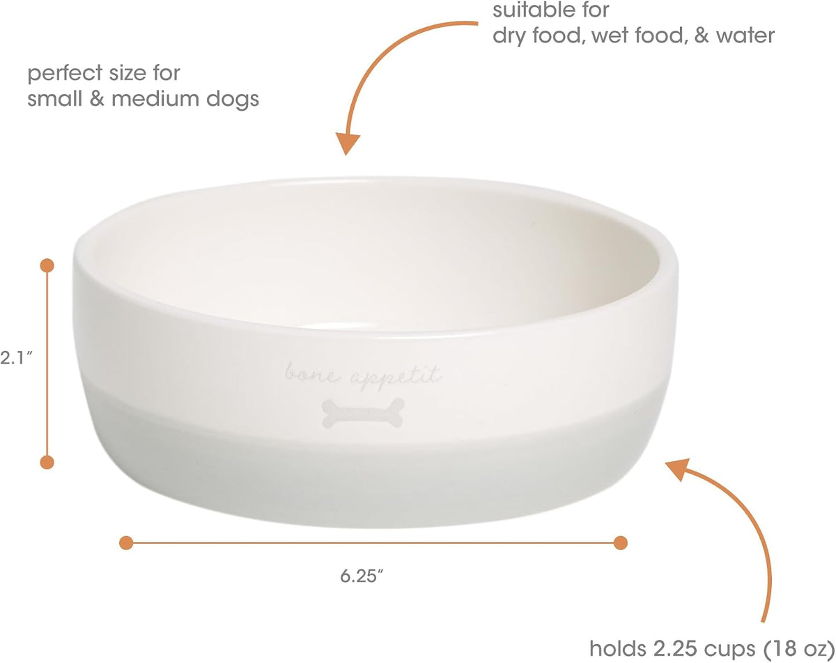 Pearhead Ceramic Dog Bowl, Woof Speckled Pet Food & Water Dish - Gray Bone Appetit Bowl / Small - image 4