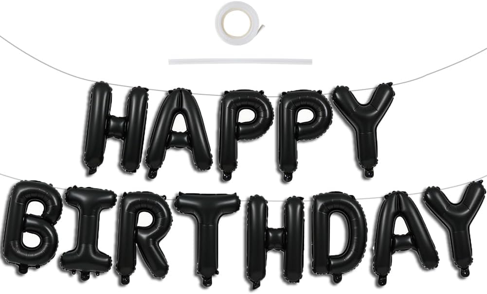TONIFUL 16 Inch Black Happy Birthday Balloons Banner Decorations - Black