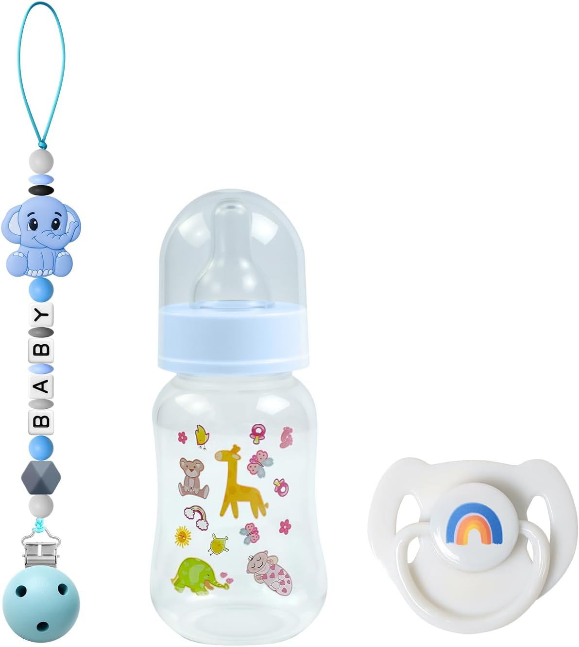 SCOM Reborn Baby Dolls Accessories Set - Blue / Elephant Silicone Pacifier Clip+White Pacifier