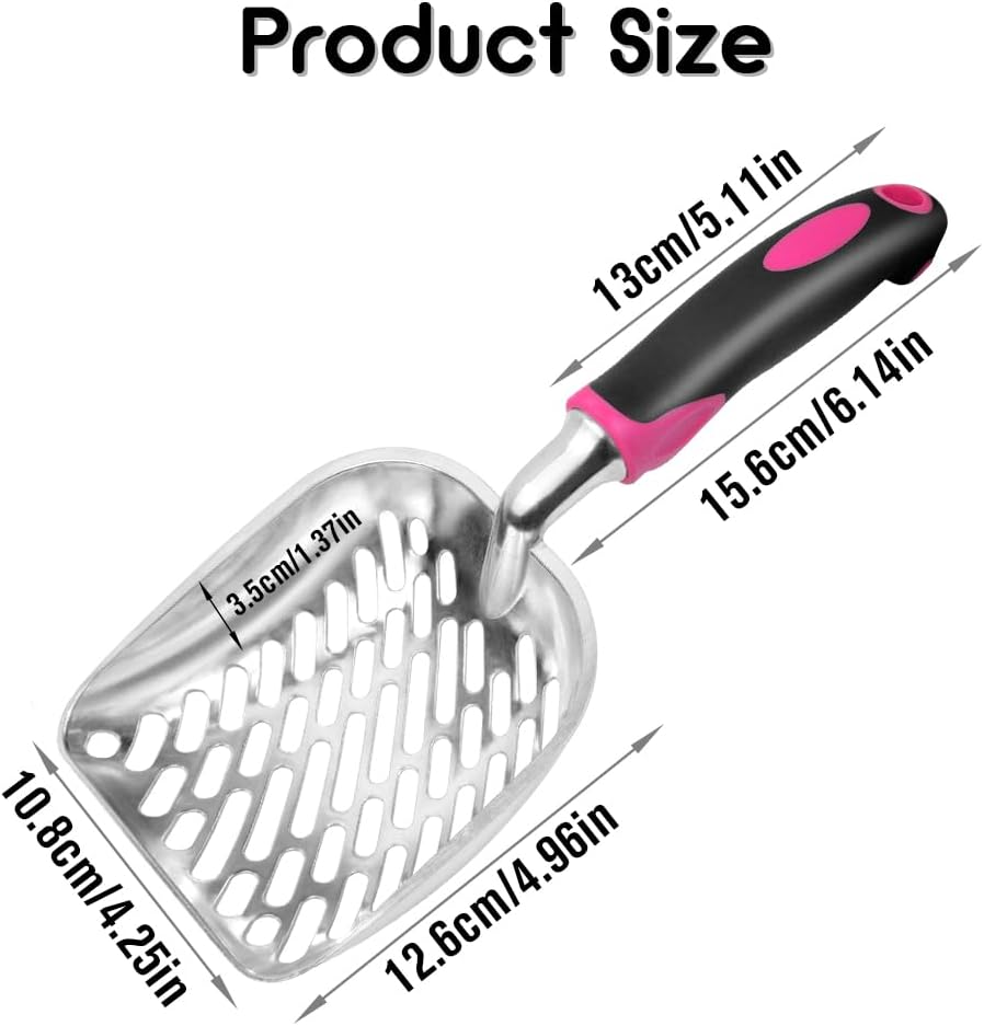Cat Litter Scoop-Metal Litter Scooper-Kitty Metal Scooper-Long Handle – Daily Care for Cats - L / Rose Red - image 2