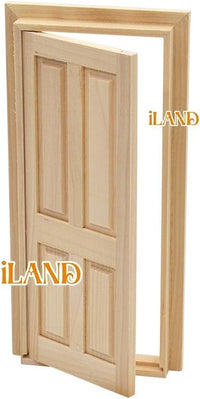 iLAND 1:12 scale unfinished wooden dollhouse door with 3D acrylic windowpane and gold handle - view 20