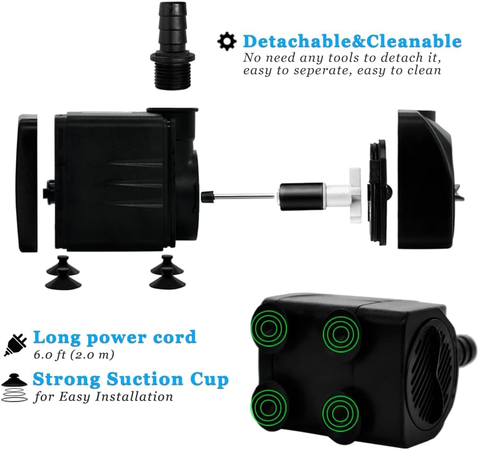 400GPH Submersible Pump with 5 ft Tubing – Essentials for Fish - 400 GPH - image 4